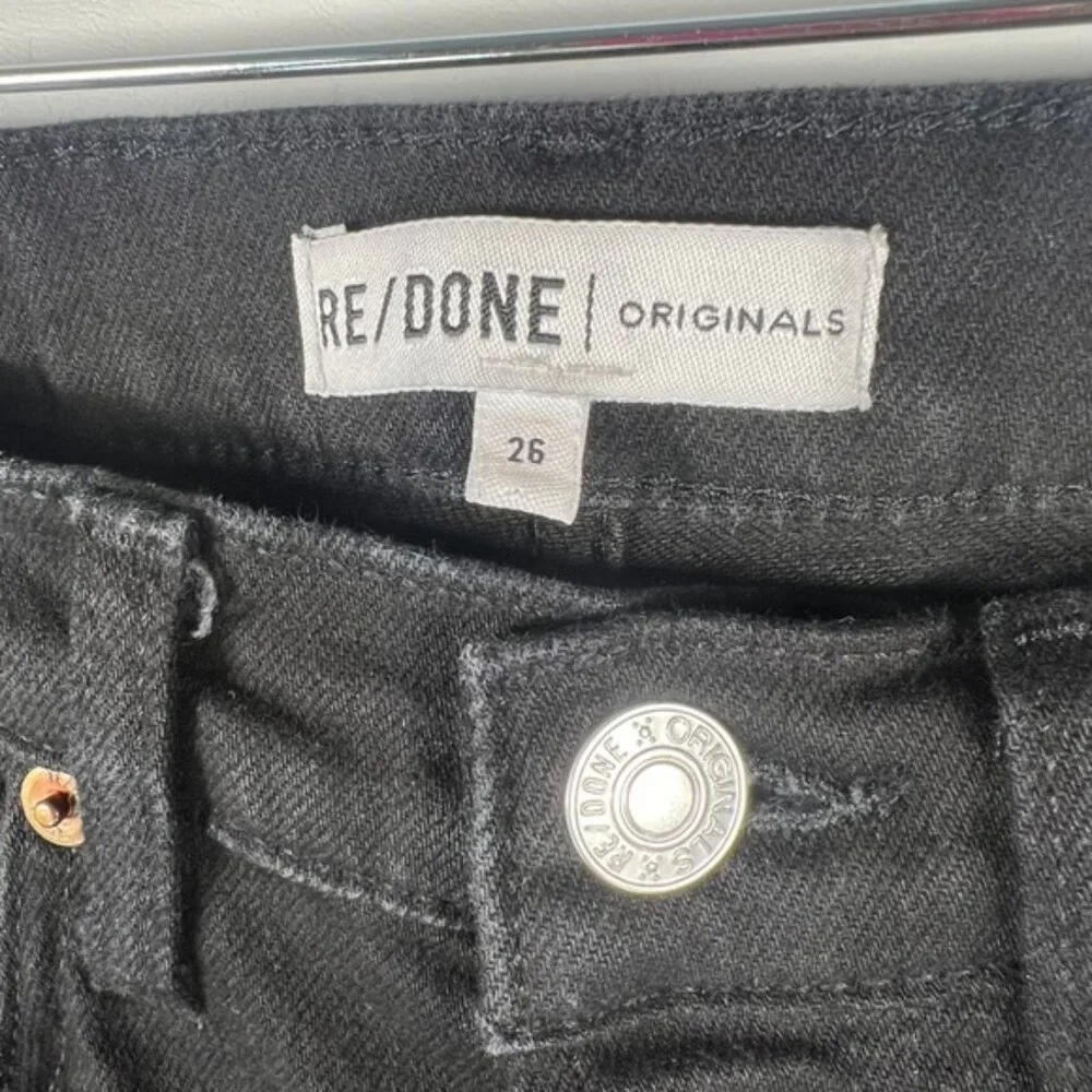 NWOT RE/DONE ORIGINALS Stove Pipe High Rise Raw Hem Jet Black SELF/CORP Jeans 26